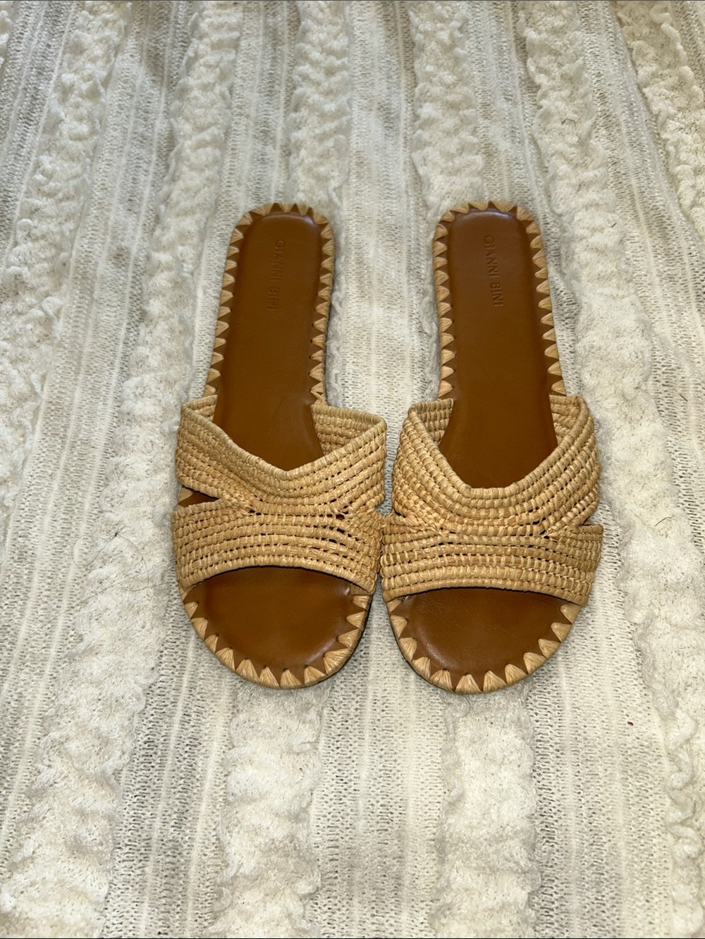 Gianni Bini Tan Woven Slide Mules